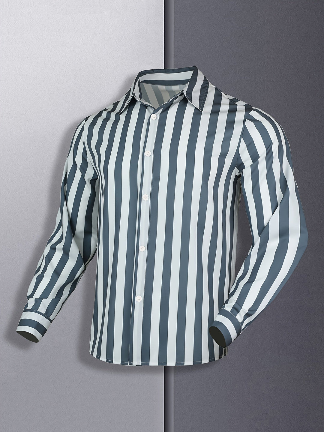 Kervik™ Long Sleeve Tropical Shirt for Men with Stripes and Classic Collar