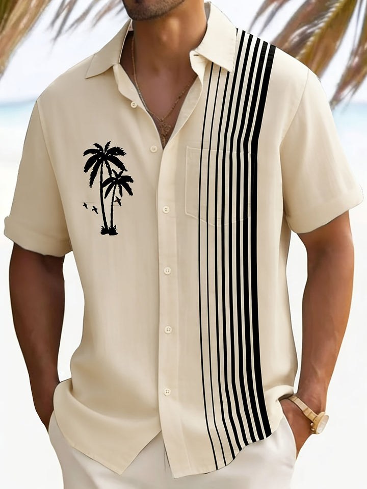 Javroni™ Men's Tropical Shirt with Palm and Stripe Print