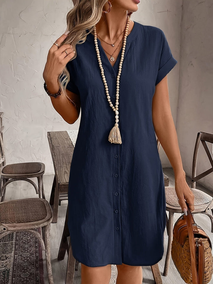 Celine™ Casual Loose Dress with V-Neck and Buttons