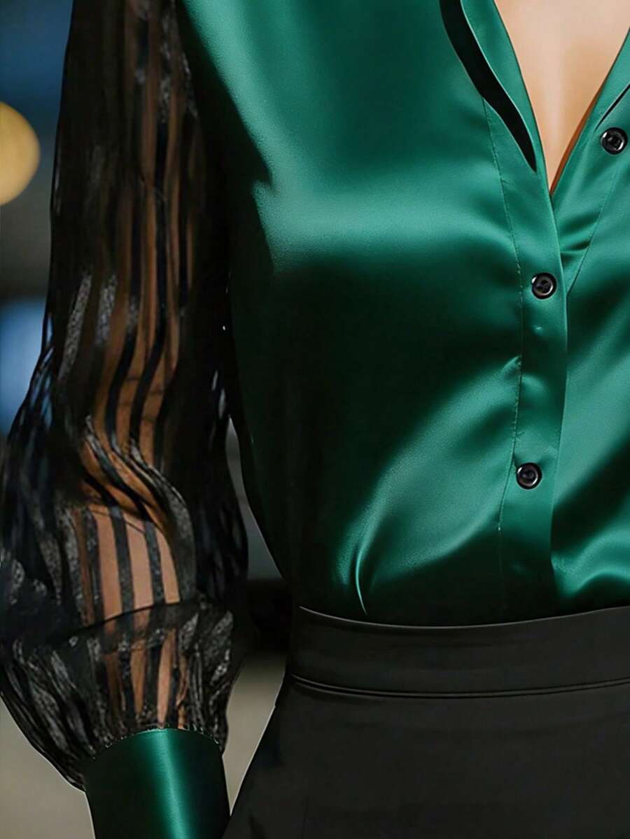 Ellery™ Elegant Blouse with Sheer Sleeves