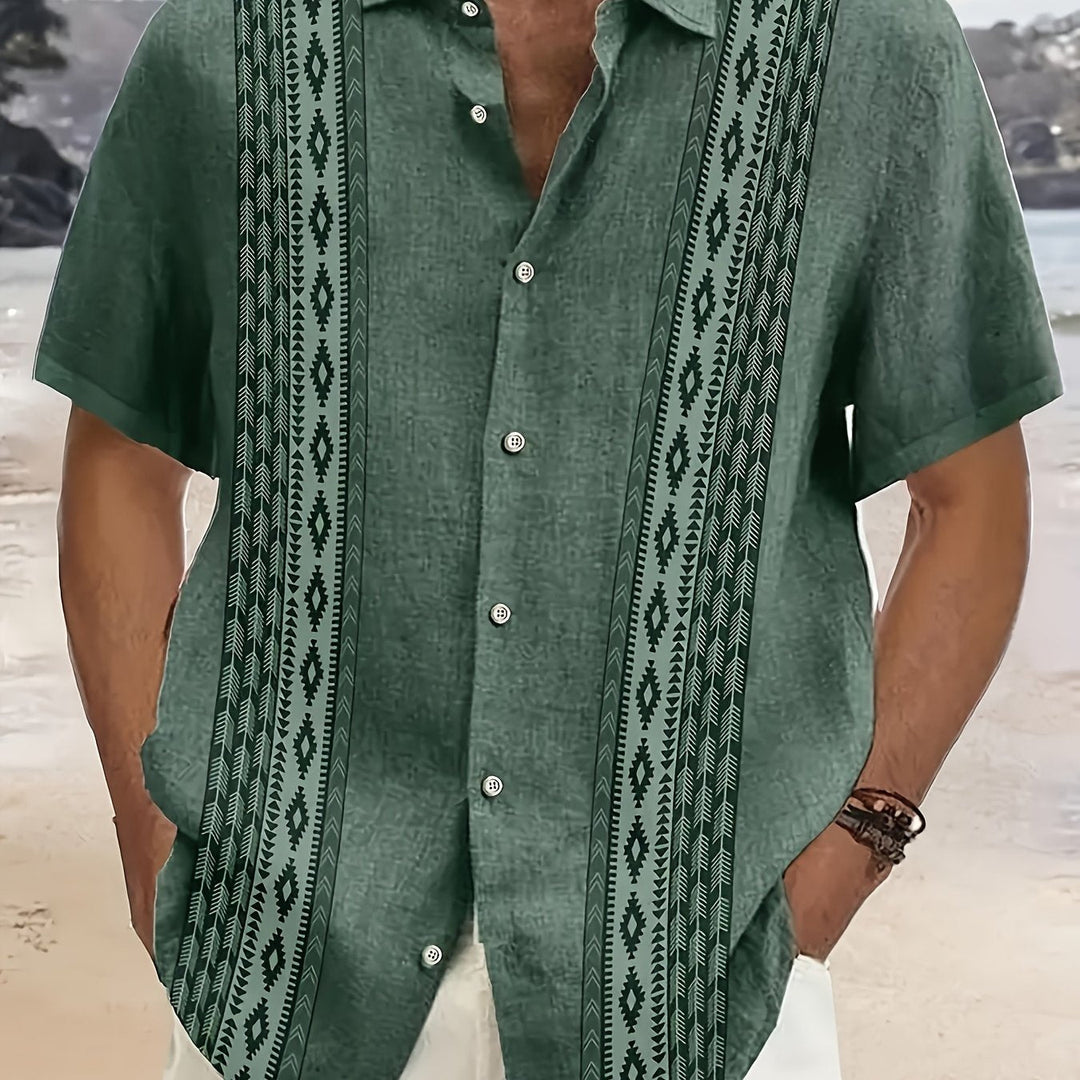 Carter™ Vintage Men's Shirt with Ethnic Print and Tropical Style