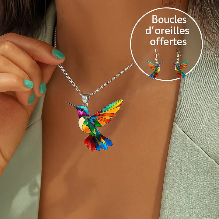 Vaila™ Hummingbird Rainbow Collar + Matching Earrings Gift