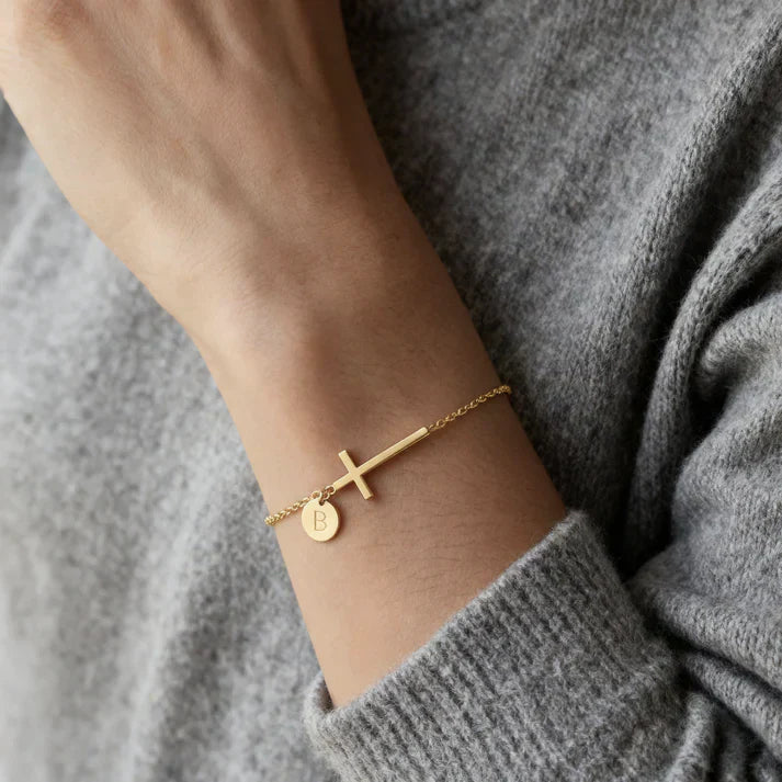 Elodryn™ Sacred Initial Bracelet – Customized Cross