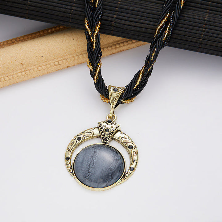 Jora™ Bohemian Necklace with Green Marble Stone Pendant