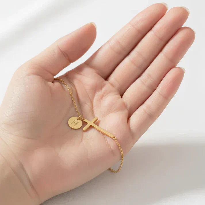 Elodryn™ Sacred Initial Bracelet – Customized Cross