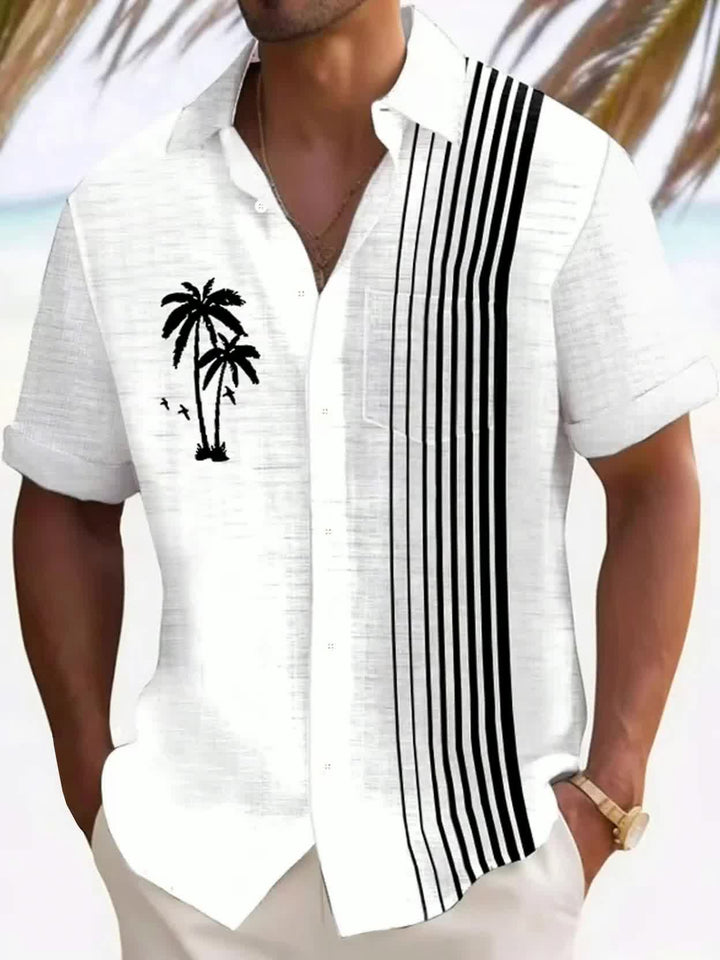 Javroni™ Men's Tropical Shirt with Palm and Stripe Print