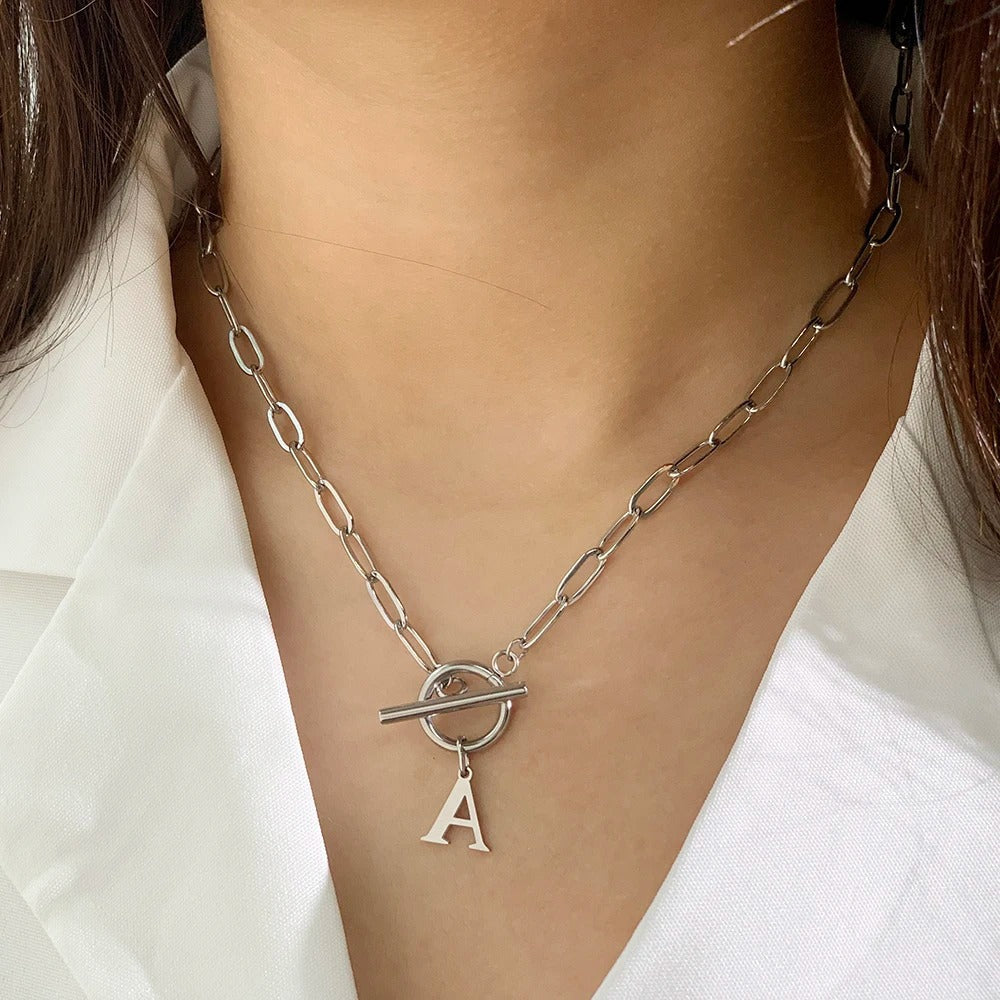 Ganelle™ Collar with Circular Lock Closure and Initial in Paperclip Shape