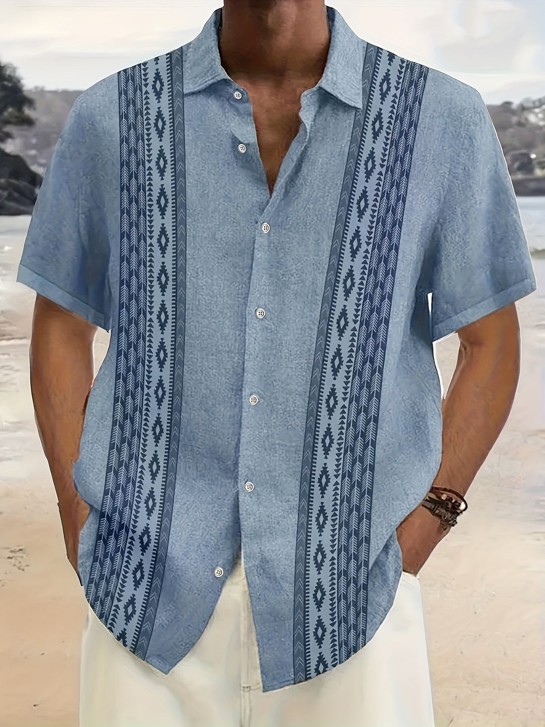 Carter™ Vintage Men's Shirt with Ethnic Print and Tropical Style