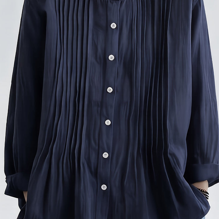 Arlet™ Vintage Linen Blouse with Mao Collar and Loose Sleeves