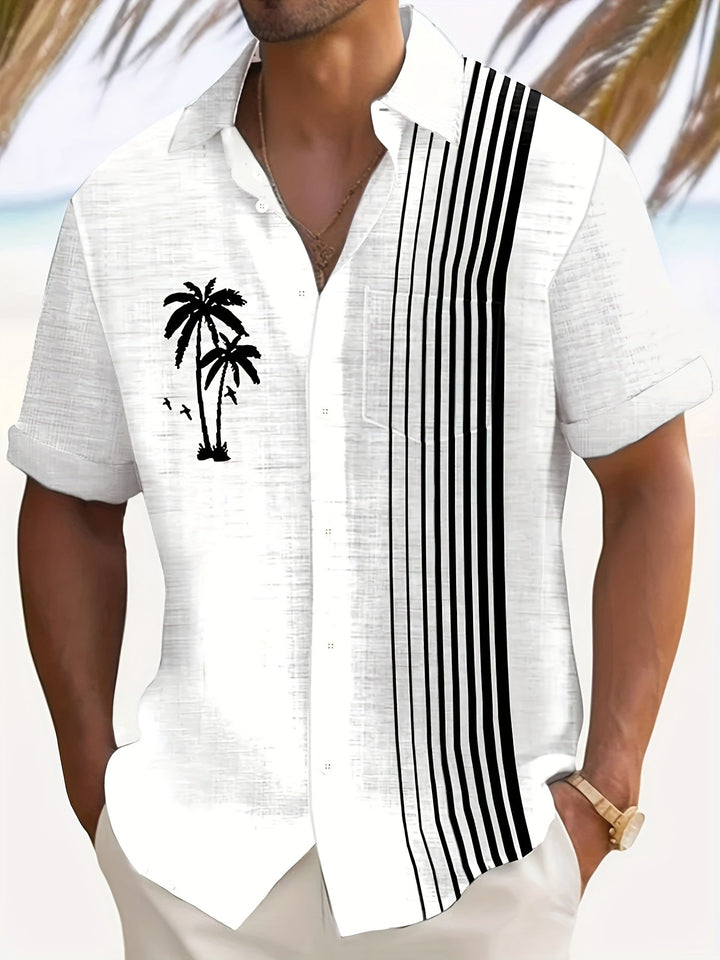 Javroni™ Men's Tropical Shirt with Palm and Stripe Print