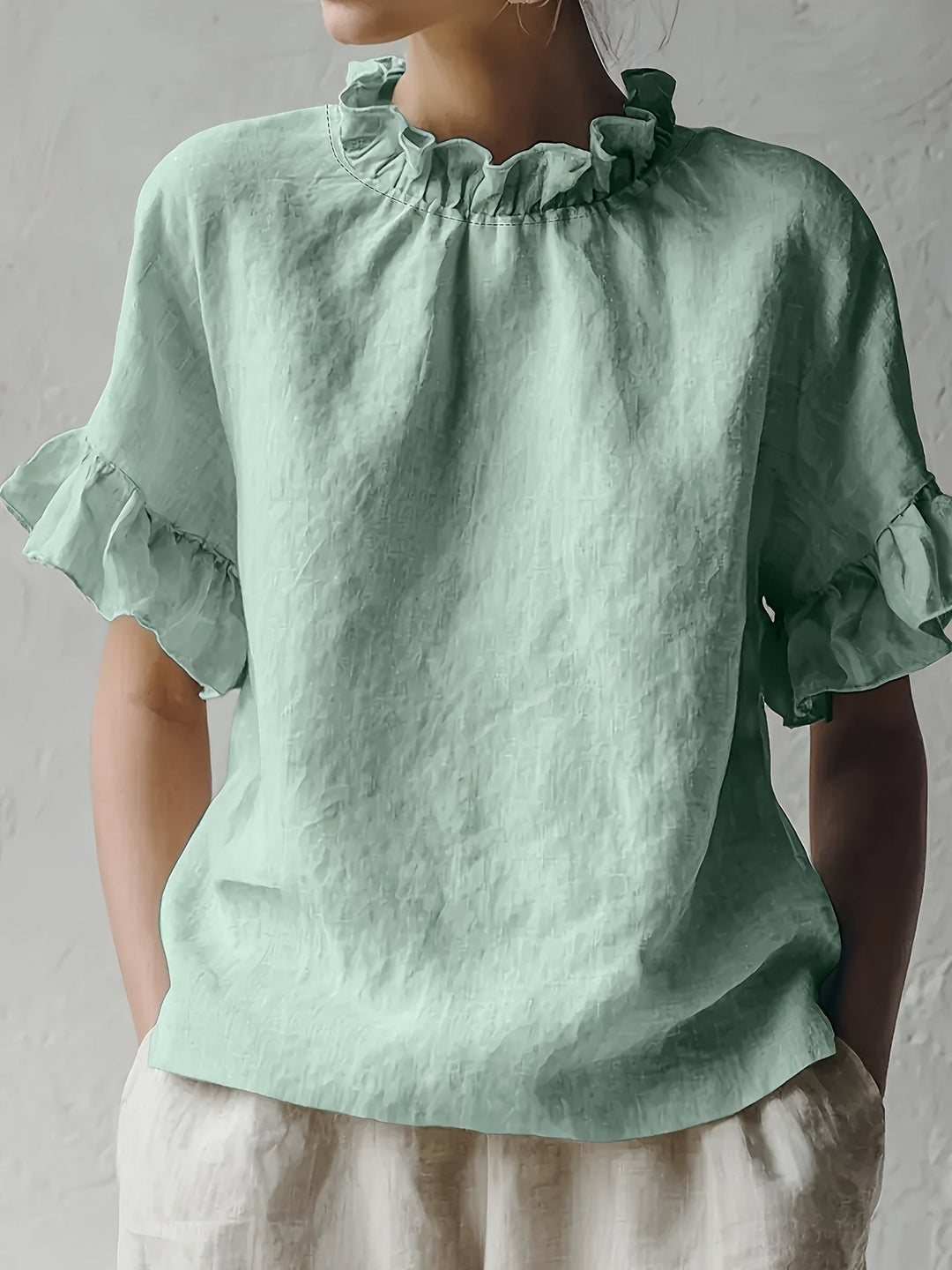 Yuna™ Casual Solid Color Blouse with Elegant Neckline