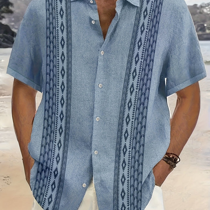 Carter™ Vintage Men's Shirt with Ethnic Print and Tropical Style
