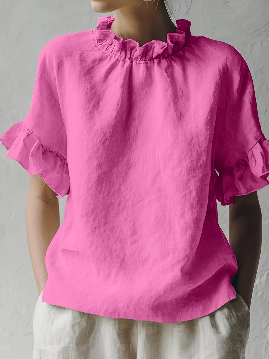 Yuna™ Casual Solid Color Blouse with Elegant Neckline