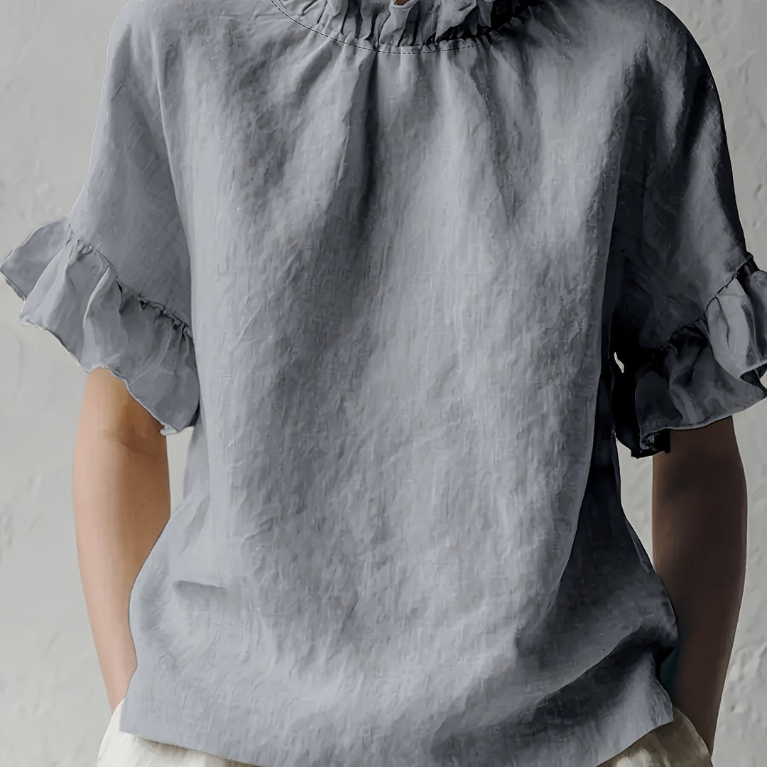 Yuna™ Casual Solid Color Blouse with Elegant Neckline