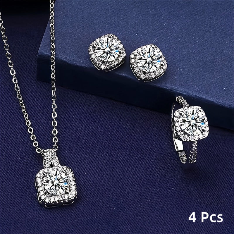 Elkie™ Elegant Sparkling Jewelry Set with Necklace, Ring, and Earrings