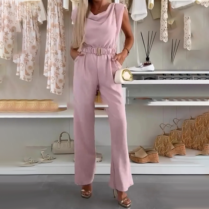 Kaia™ Sleeveless Jumpsuit with Draped Neckline and Pockets