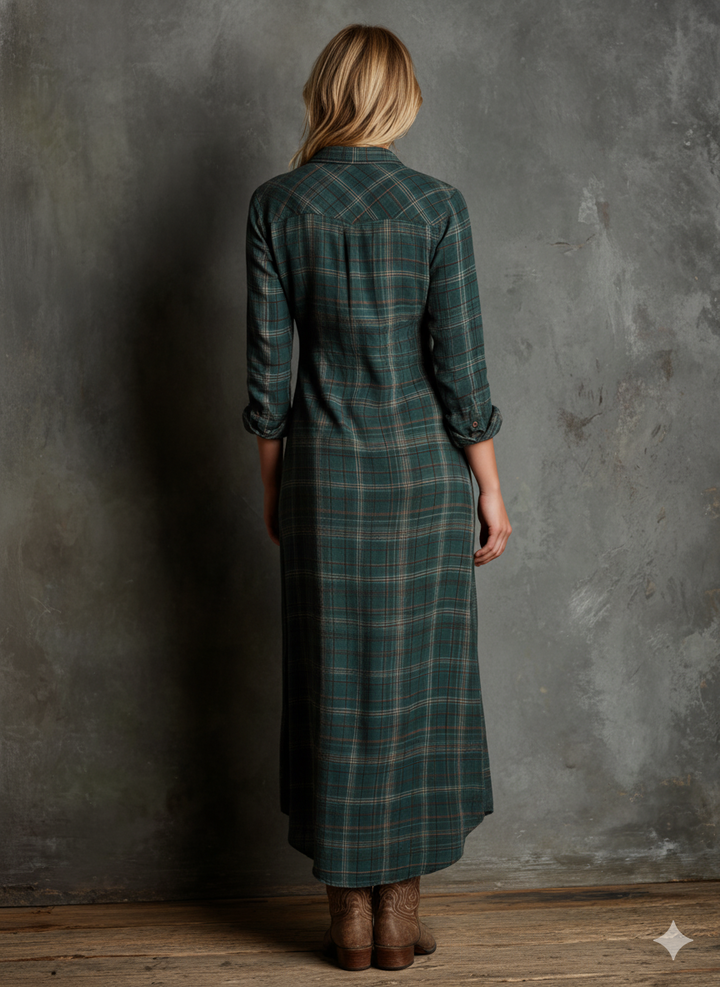 Blayra™ Women's Plaid Shirt Maxi Dress with Lapel