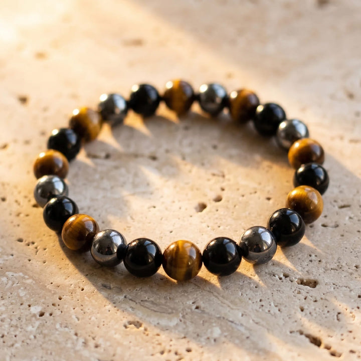 Caryra™ "3 Protections" Bracelet in Tiger Eye, Hematite, and Black Obsidian