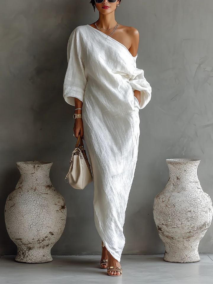 Linoretta™ Elegant One-Shoulder Maxi Dress with Flowing Fall