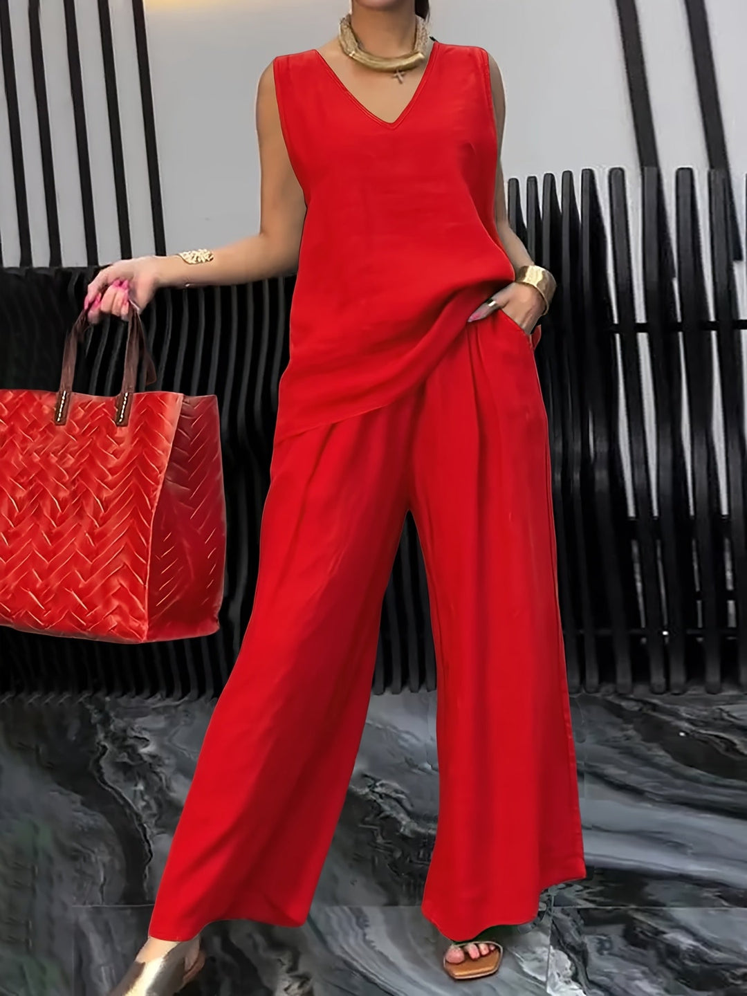 Kalia™ Casual Two-Piece Set with Sleeveless Top and Wide Leg Pants