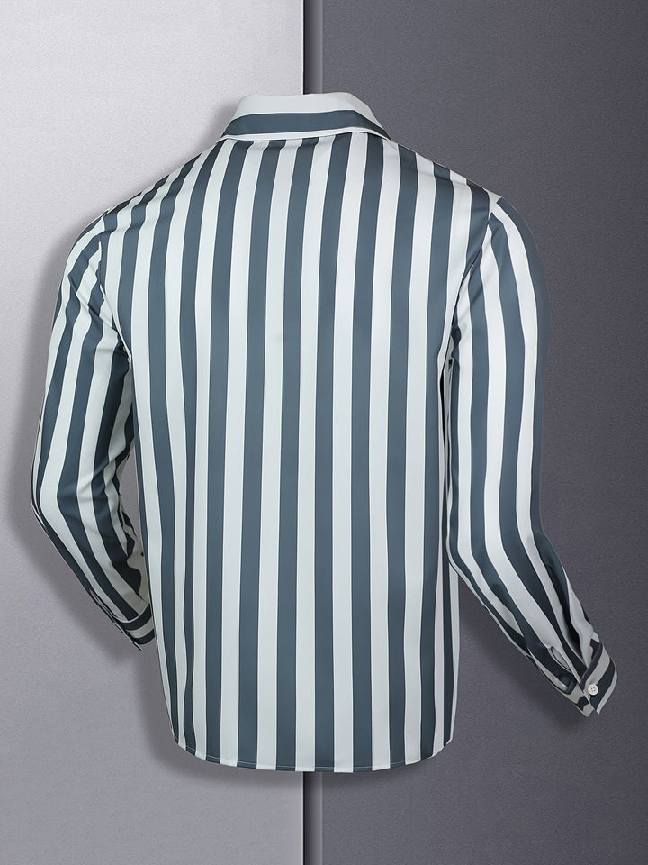 Kervik™ Long Sleeve Tropical Shirt for Men with Stripes and Classic Collar