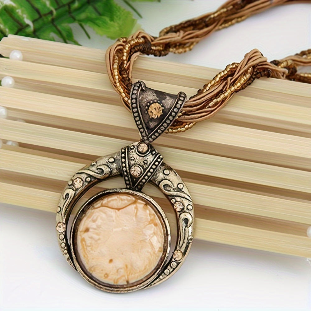 Jora™ Bohemian Necklace with Green Marble Stone Pendant