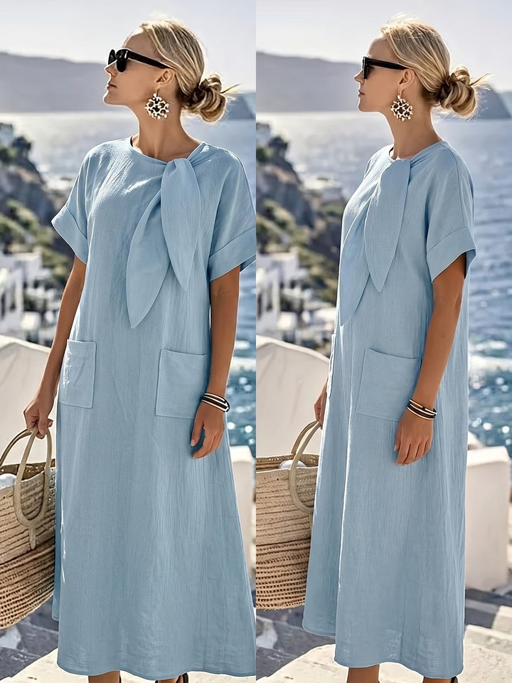 Naya™ Elegant Long Solid Color Dress with Fluid Style