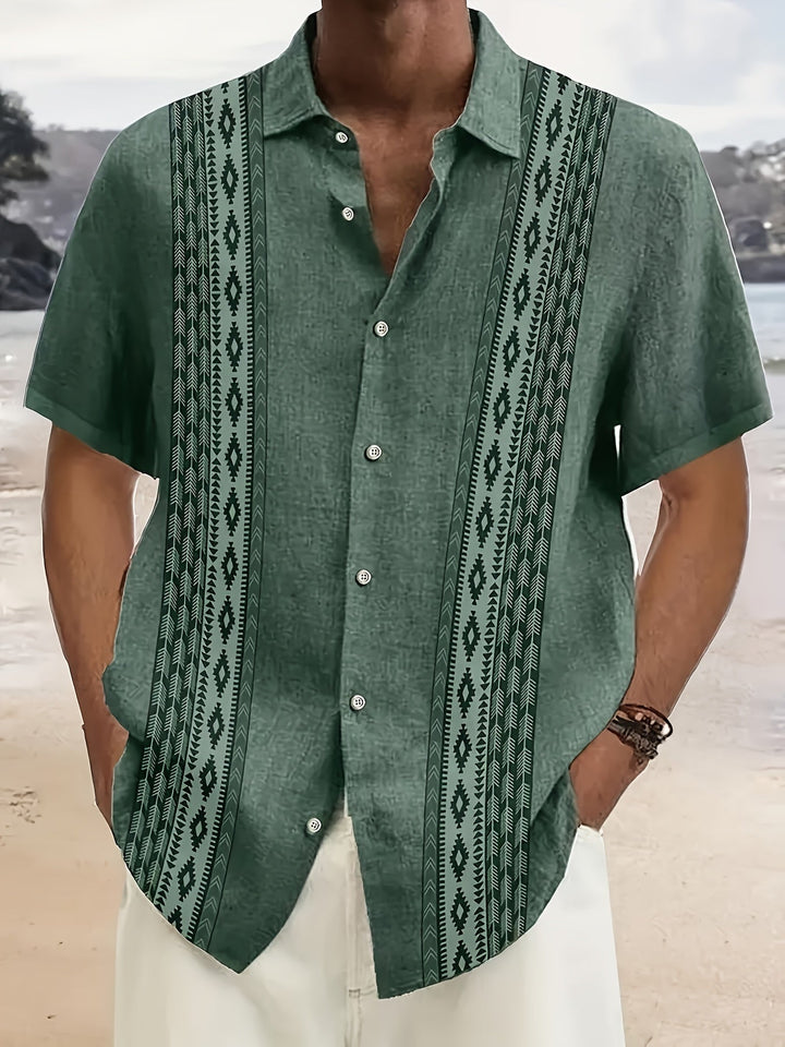 Carter™ Vintage Men's Shirt with Ethnic Print and Tropical Style