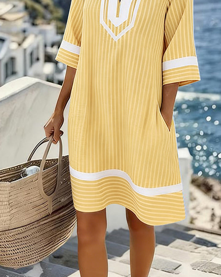 Fifer™ Short Sleeve Striped Dress with V-Neck