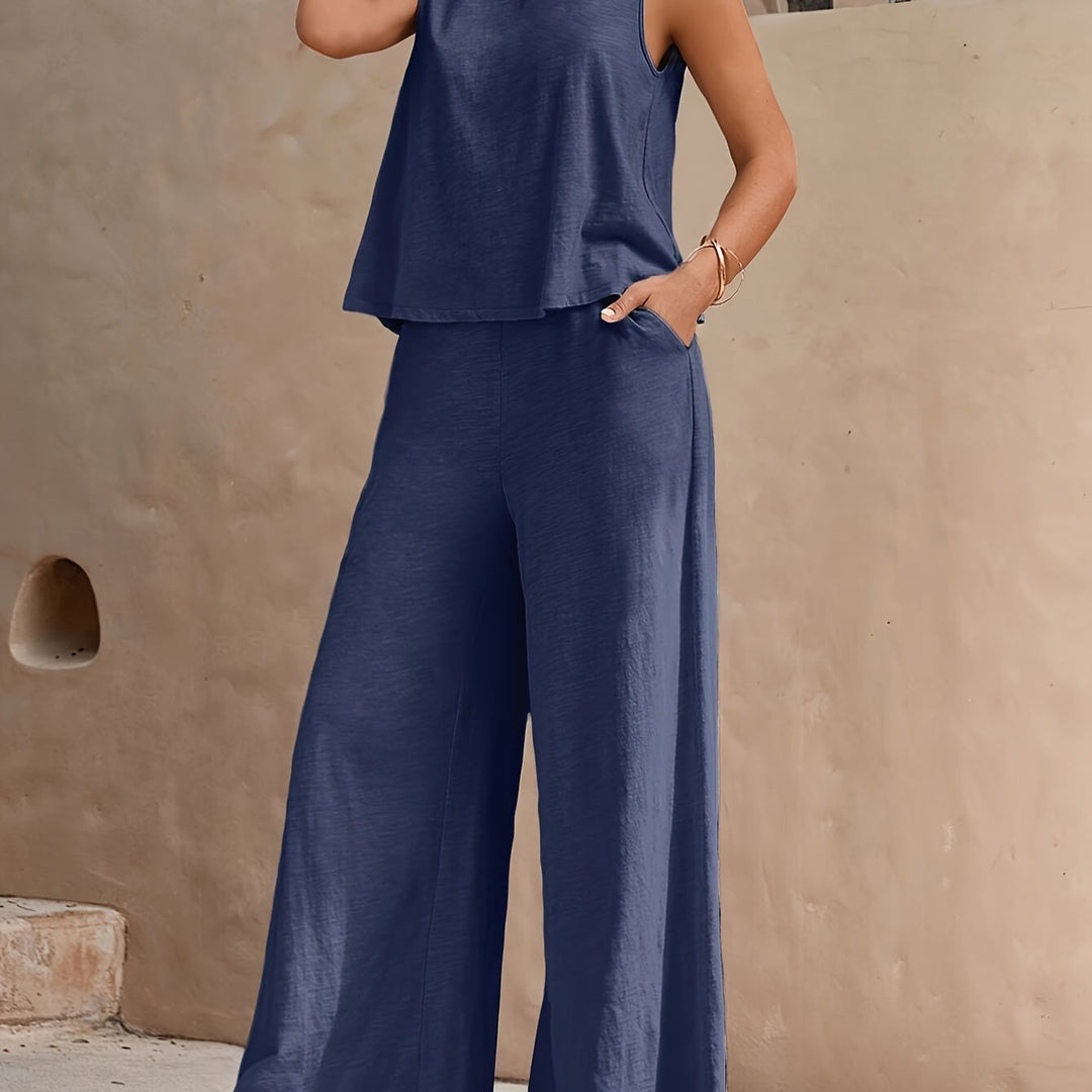 Evania™ Elegant Sleeveless Set with Wide Leg Pants