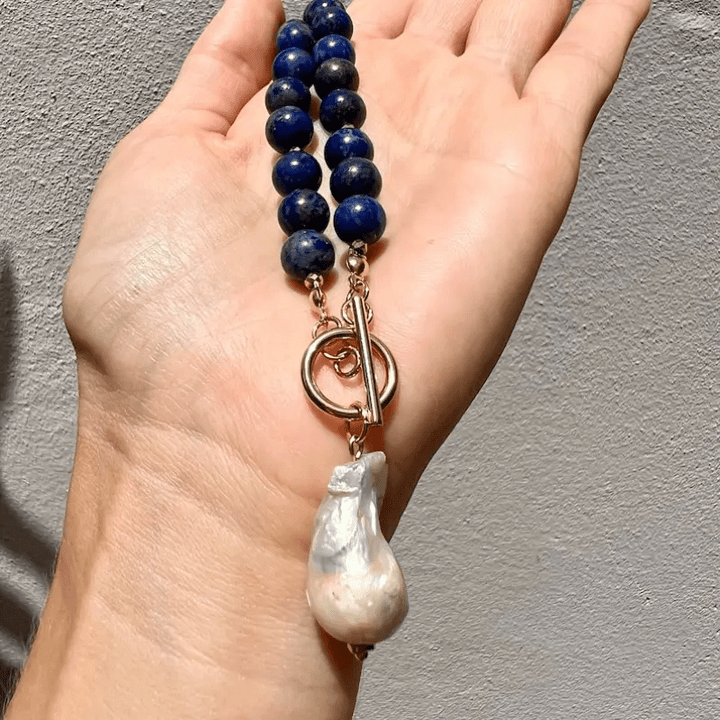 Havento™ Baroque Bohemian Collar with Pearls and Navy Blue Details