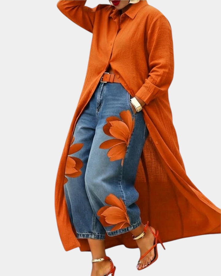 Zadira™ Wide Leg Denim Dress and Pants Set